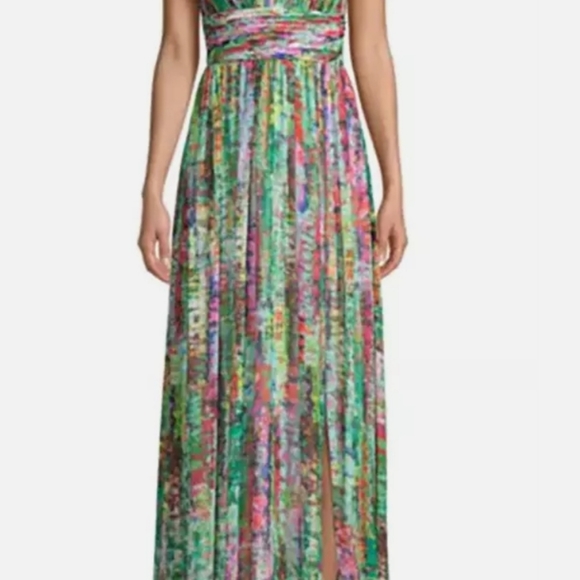Aidan mpMattox Printed Ruched-Waist Gown dress - Picture 4 of 5